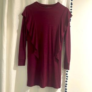 flowy maroon dress with side ruffles